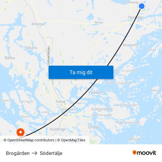 Brogården to Södertälje map