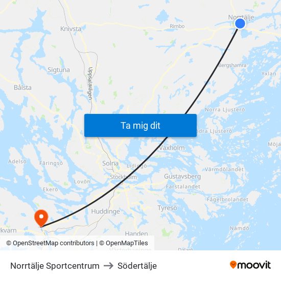 Norrtälje Sportcentrum to Södertälje map