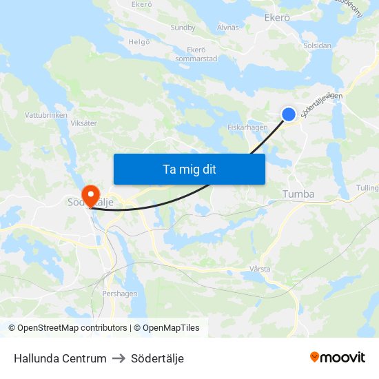 Hallunda Centrum to Södertälje map