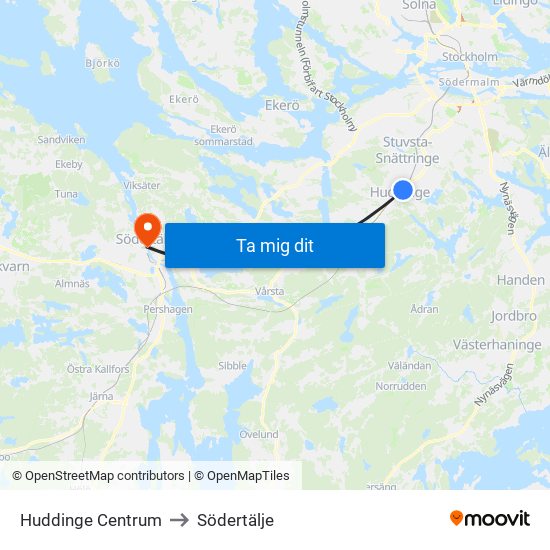 Huddinge Centrum to Södertälje map