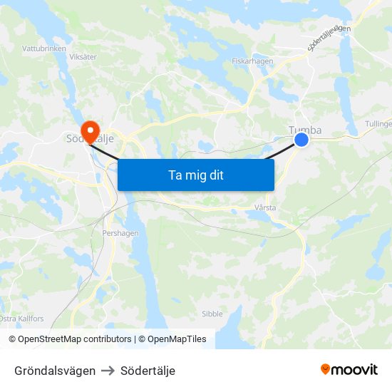 Gröndalsvägen to Södertälje map