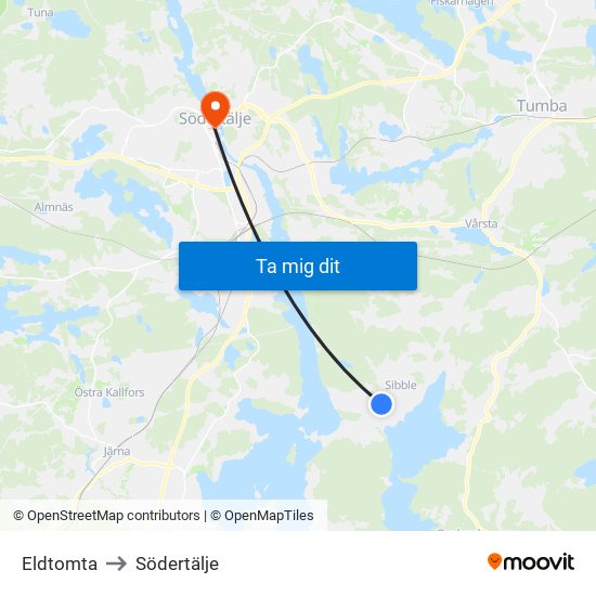 Eldtomta to Södertälje map