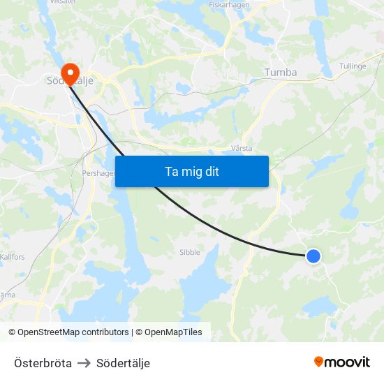 Österbröta to Södertälje map