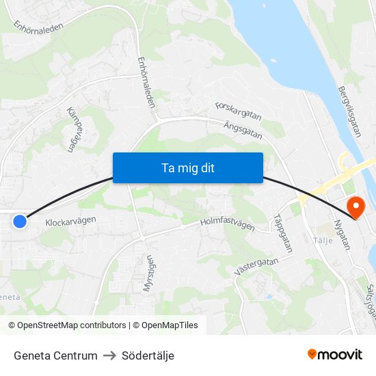 Geneta Centrum to Södertälje map