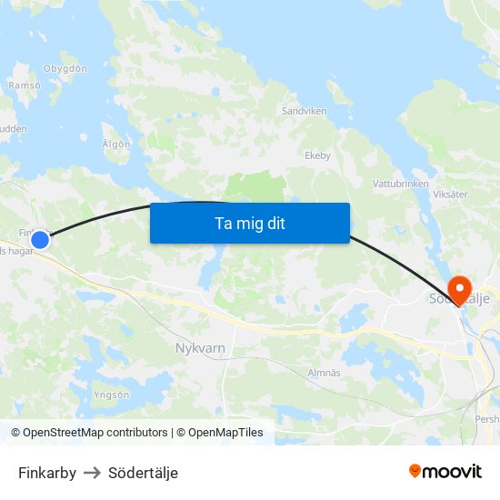 Finkarby to Södertälje map