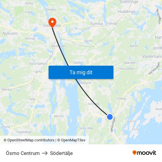 Ösmo Centrum to Södertälje map