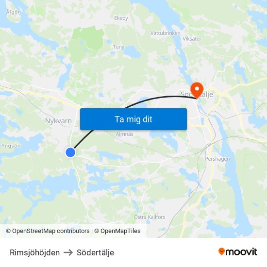 Rimsjöhöjden to Södertälje map