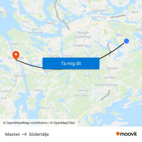 Masten to Södertälje map