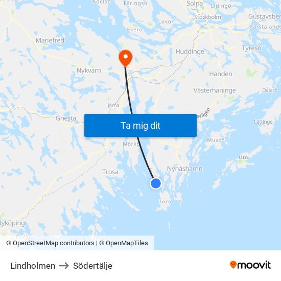 Lindholmen to Södertälje map