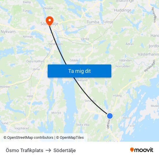 Ösmo Trafikplats to Södertälje map