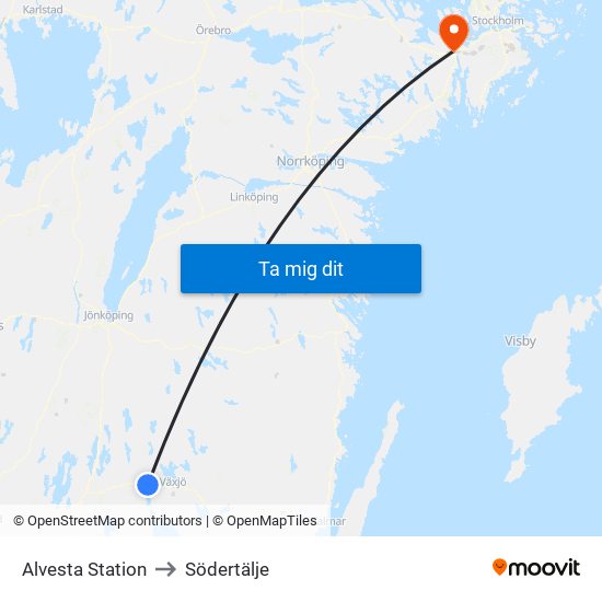 Alvesta Station to Södertälje map