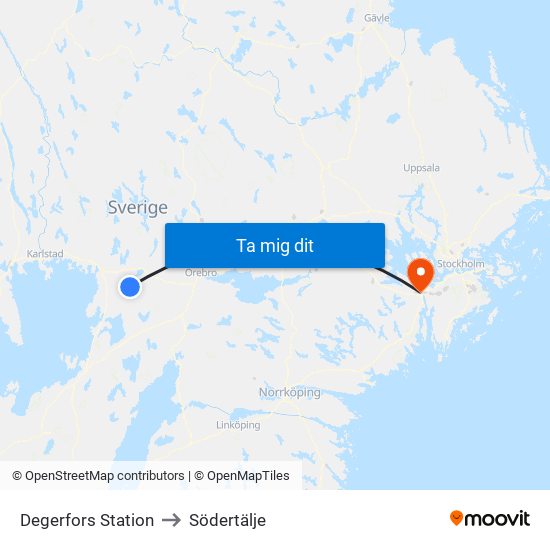 Degerfors Station to Södertälje map