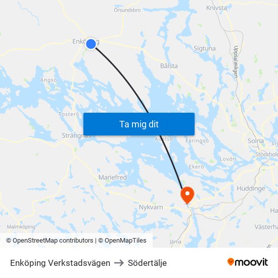 Enköping Verkstadsvägen to Södertälje map