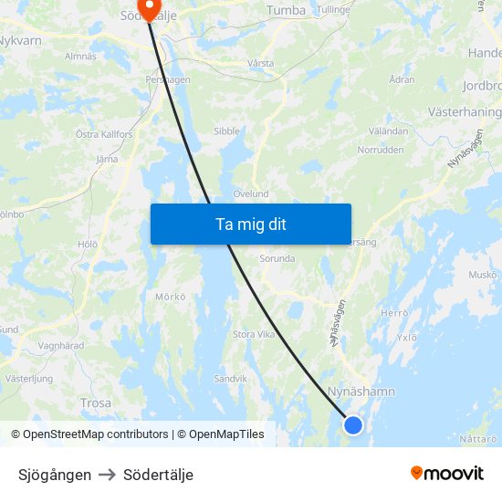 Sjögången to Södertälje map