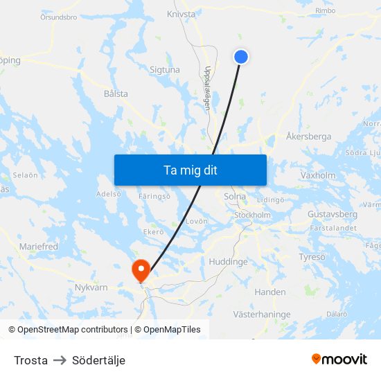 Trosta to Södertälje map