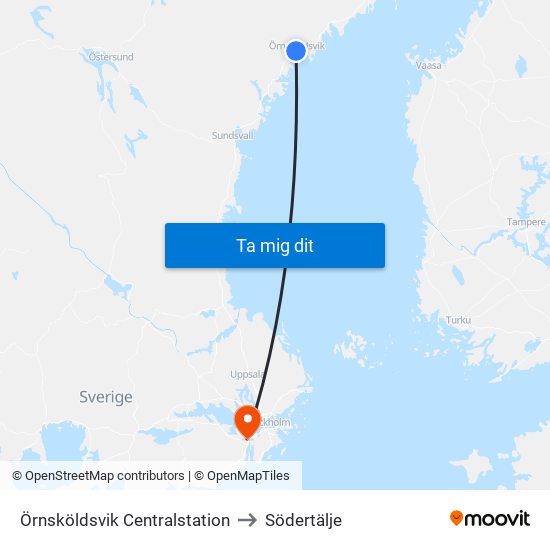 Örnsköldsvik Centralstation to Södertälje map