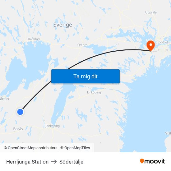 Herrljunga Station to Södertälje map