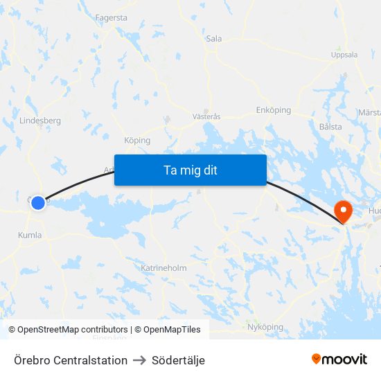 Örebro Centralstation to Södertälje map