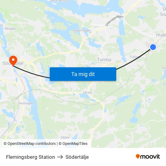 Flemingsberg Station to Södertälje map