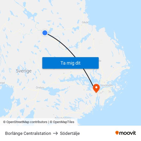 Borlänge Centralstation to Södertälje map