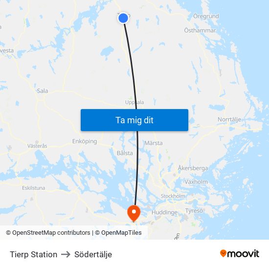 Tierp Station to Södertälje map