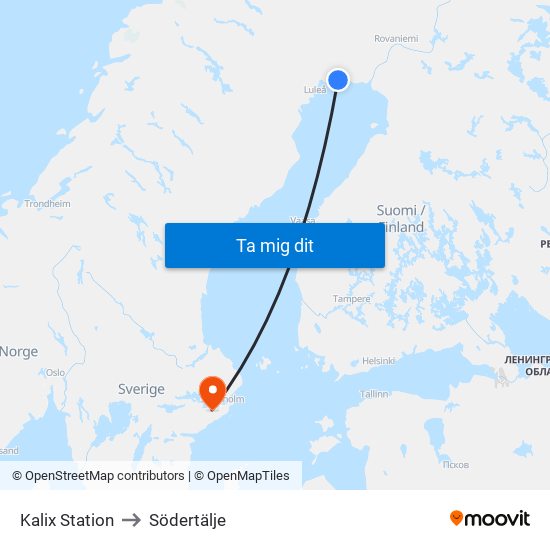 Kalix Station to Södertälje map