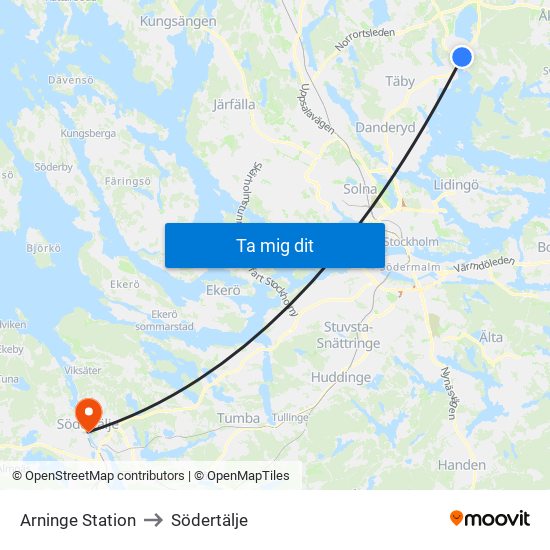 Arninge Station to Södertälje map