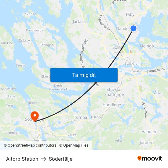 Altorp Station to Södertälje map