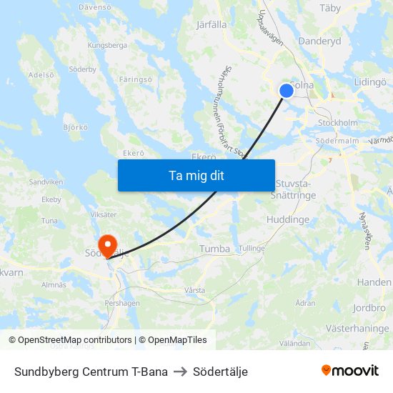 Sundbyberg Centrum T-Bana to Södertälje map