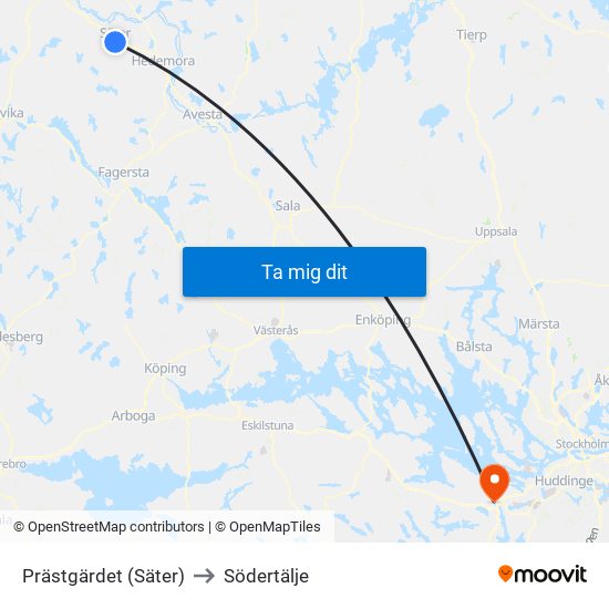 Prästgärdet (Säter) to Södertälje map