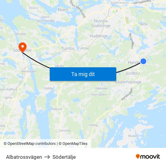 Albatrossvägen to Södertälje map