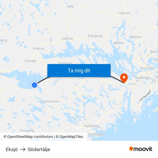 Eksjö to Södertälje map