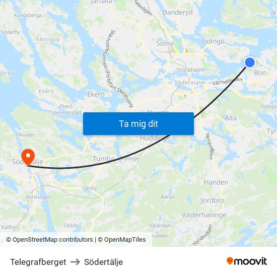 Telegrafberget to Södertälje map