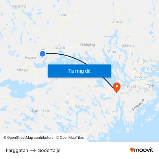 Färggatan to Södertälje map