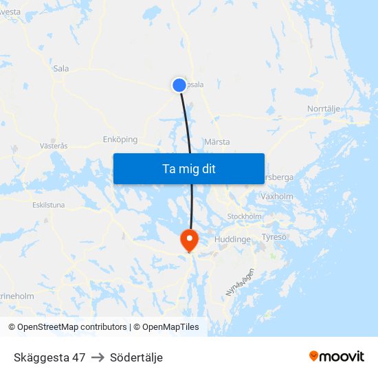 Skäggesta 47 to Södertälje map