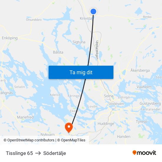 Tisslinge 65 to Södertälje map