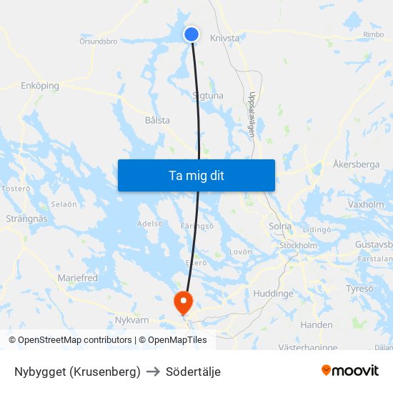 Nybygget (Krusenberg) to Södertälje map