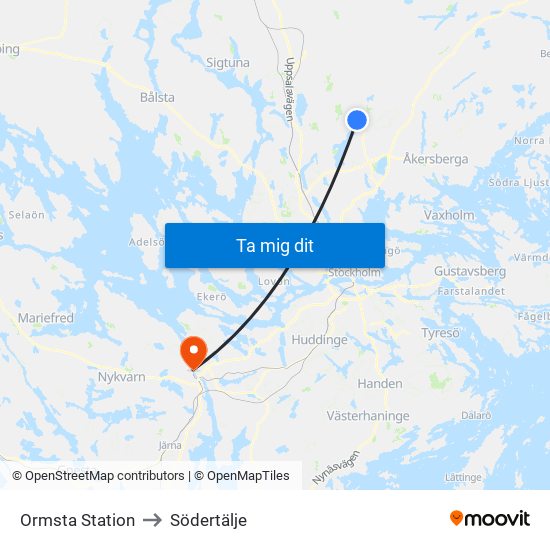 Ormsta Station to Södertälje map