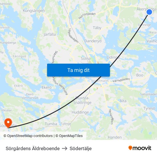 Sörgårdens Äldreboende to Södertälje map