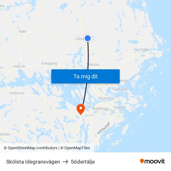 Skölsta Idegransvägen to Södertälje map