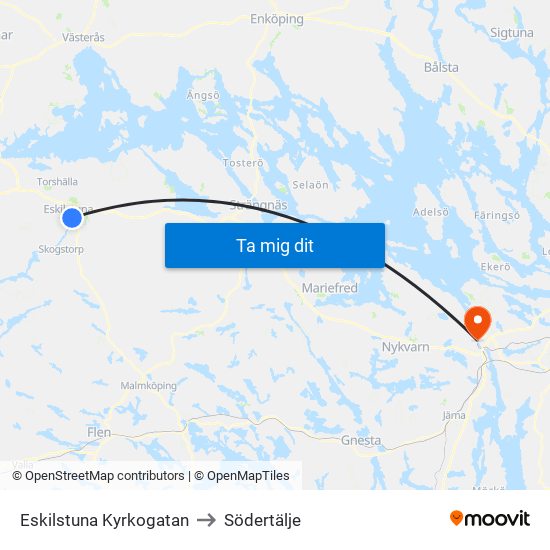 Eskilstuna Kyrkogatan to Södertälje map