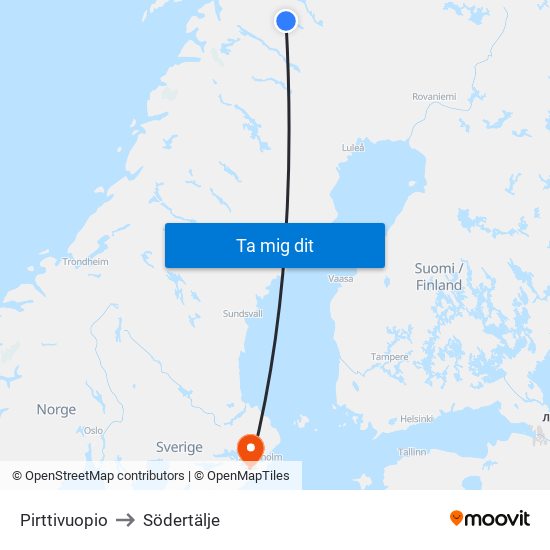 Pirttivuopio to Södertälje map