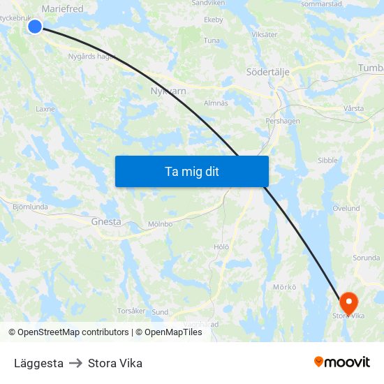 Läggesta to Stora Vika map