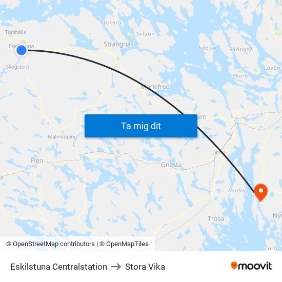 Eskilstuna Centralstation to Stora Vika map