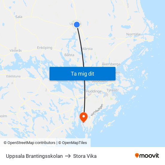 Uppsala Brantingsskolan to Stora Vika map