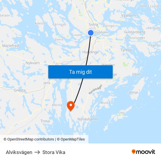 Alviksvägen to Stora Vika map