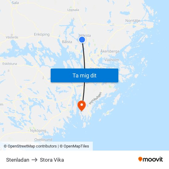 Stenladan to Stora Vika map
