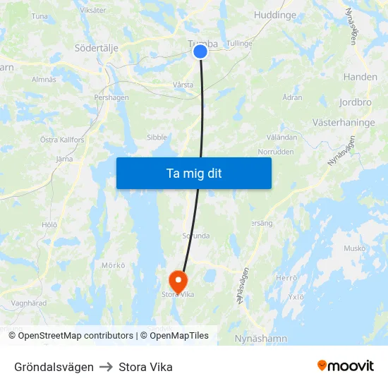 Gröndalsvägen to Stora Vika map