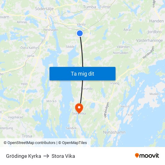 Grödinge Kyrka to Stora Vika map