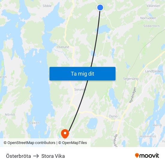 Österbröta to Stora Vika map